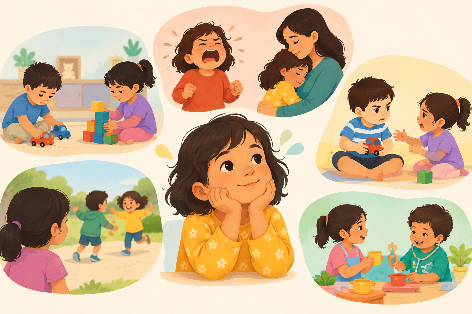3-year-olds playing together — social-emotional development milestones before school India