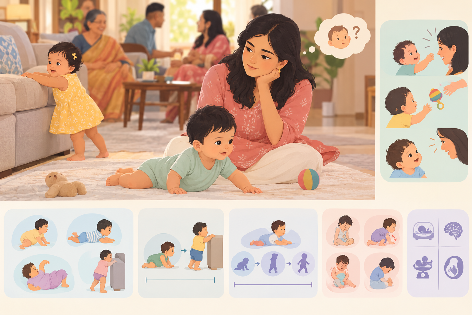 Baby pulling to stand at 12 months — crawling and gross motor milestones India