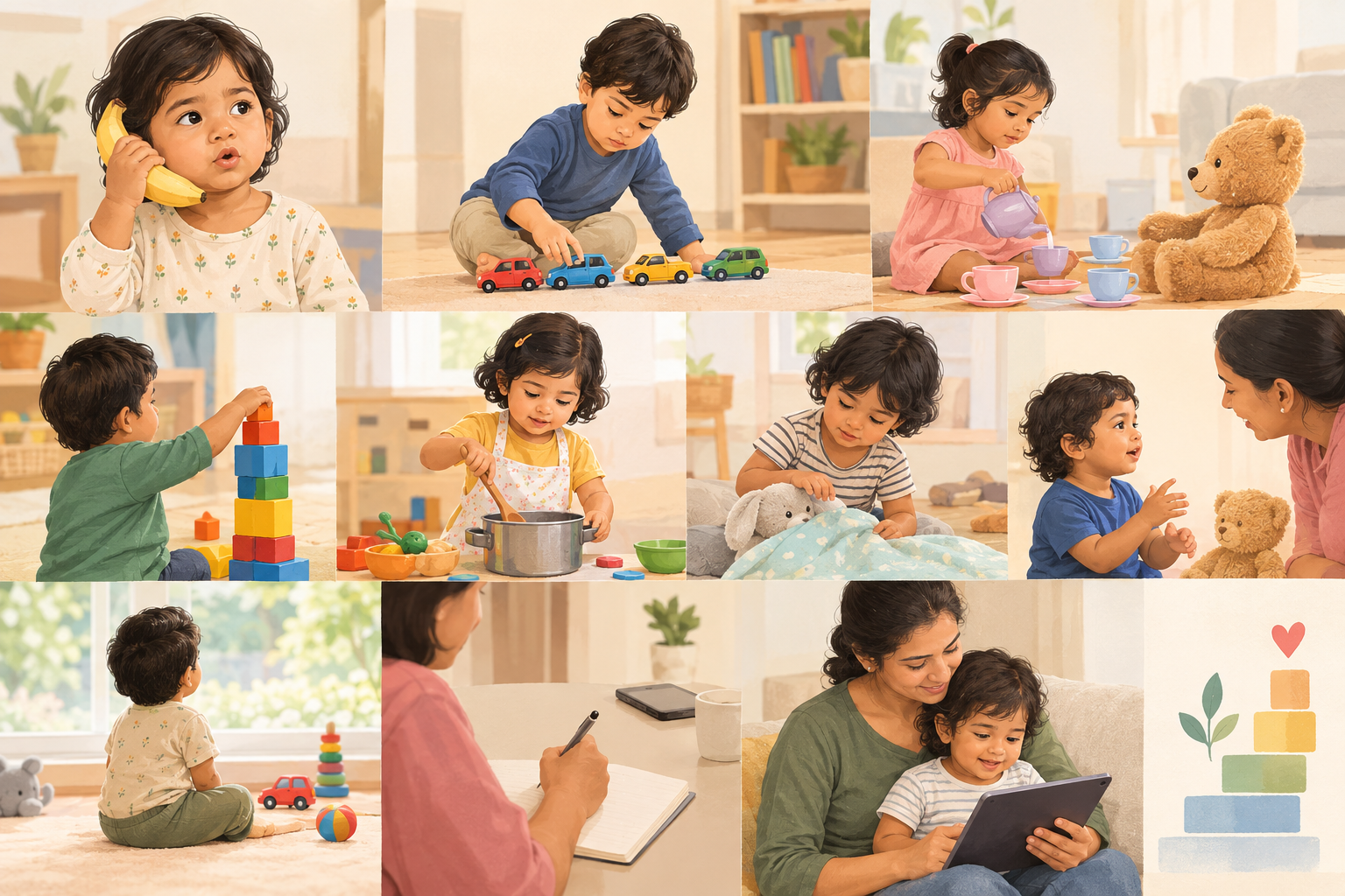 Toddler engaging in pretend play at 2 years — cognitive development milestone India