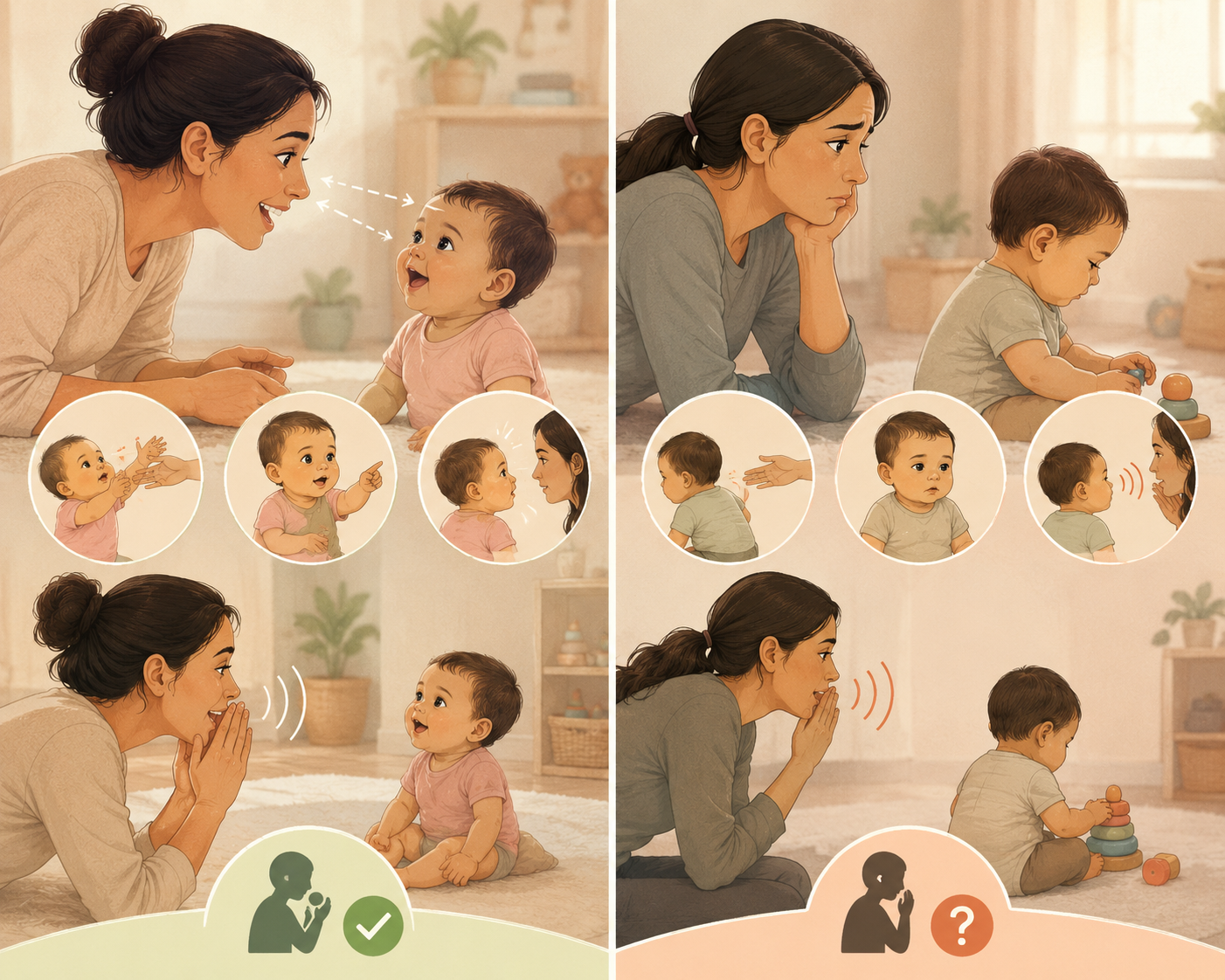 Baby making eye contact with parent at 6-10 months — social development milestone India