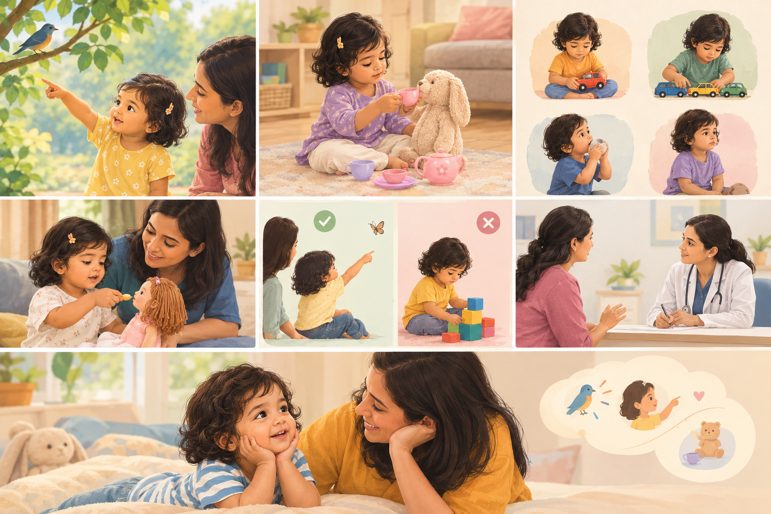 Toddler pointing to show interest and engaging in pretend play — 2 year milestone India