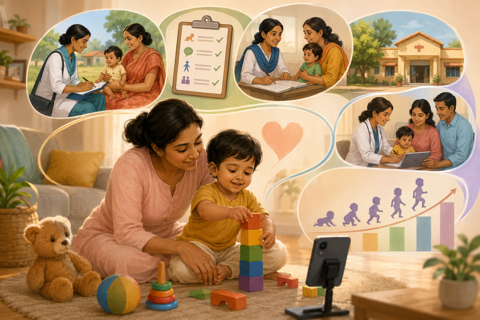 RBSK developmental screening for a child in India — parent and health worker