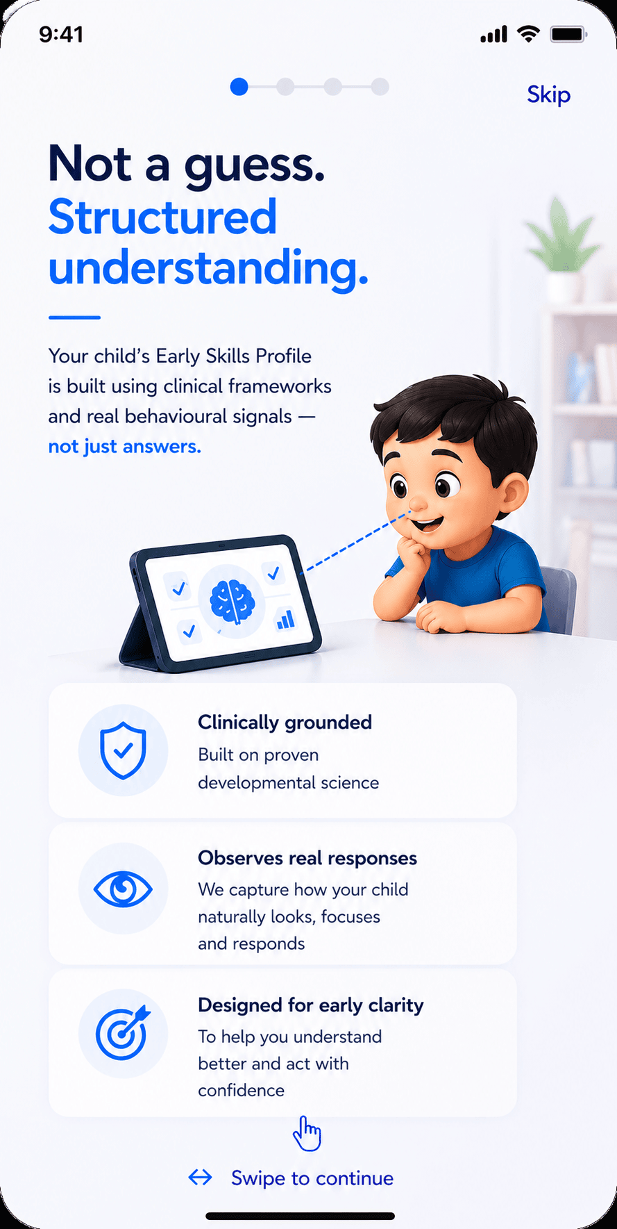 Hidden Hum app showing structured early skills profile — not a guess, structured understanding