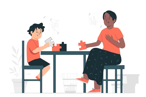 Therapist and child doing cognitive therapy with puzzles — developing problem-solving, attention and memory skills for autism and ADHD